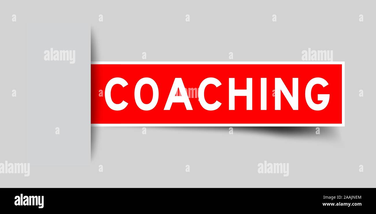 Label sticker red color in word coaching that inserted in gray ...
