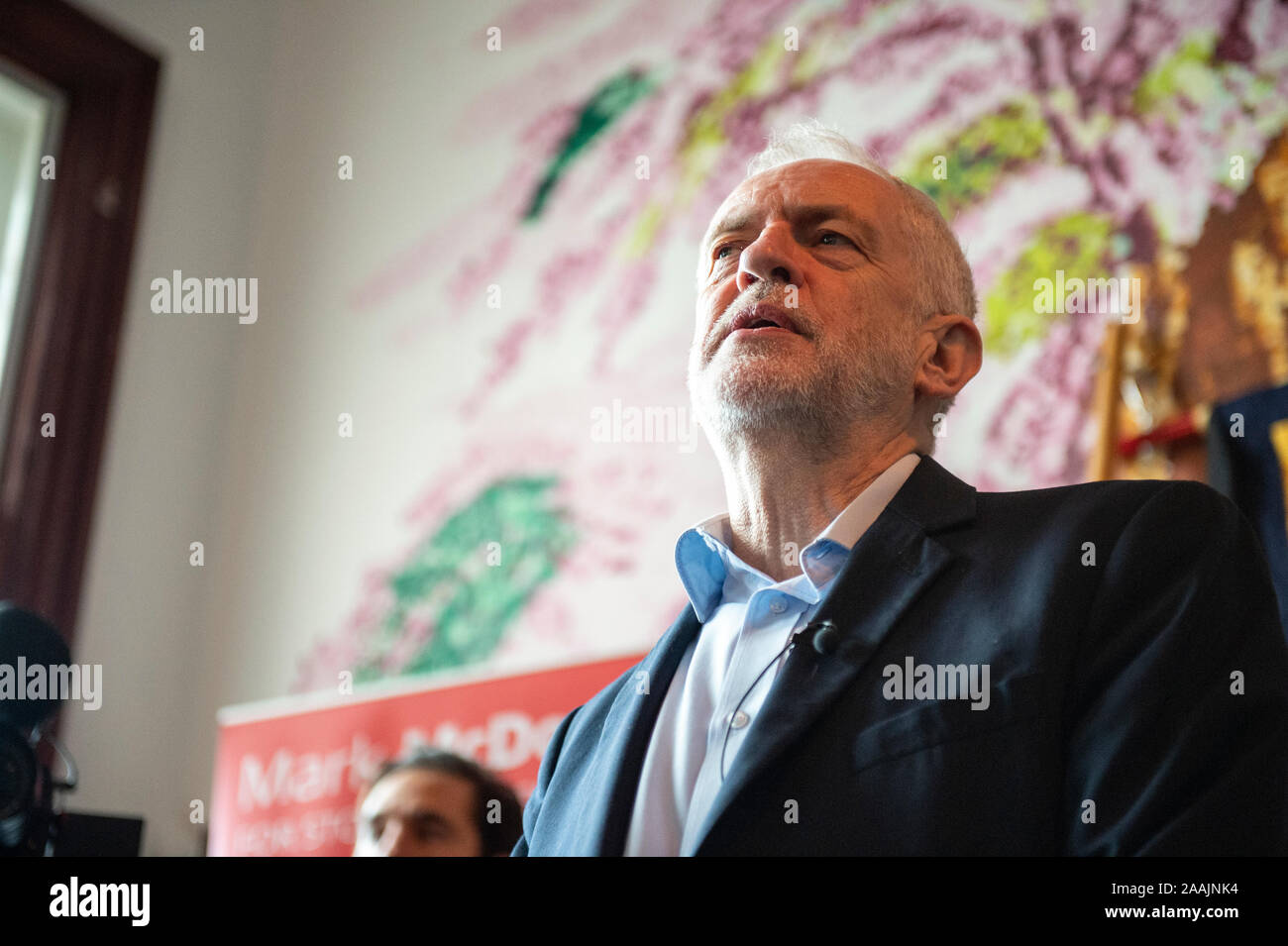 Staffordshire, UK. 22 November 2019. Labour leader Jeremy Corbyn at a Labour rally in Fenton, Stoke-on-Trent. The Stoke South seat is marginal with the Conservatives holding a majority of just over 600 votes. Credit: Benjamin Wareing/ Alamy Live News Stock Photo
