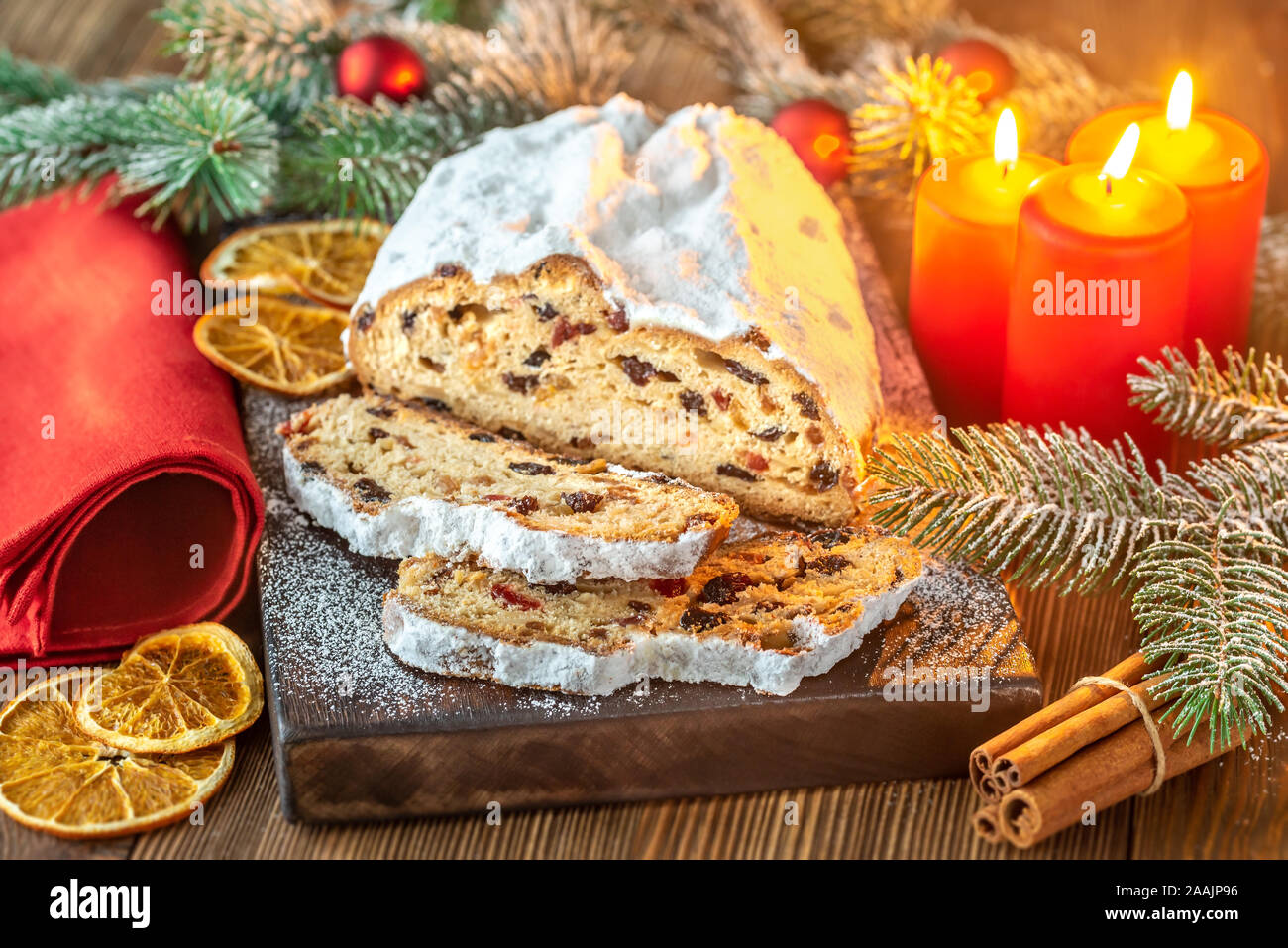 Stollen traditional German bread eaten during the Christmas season