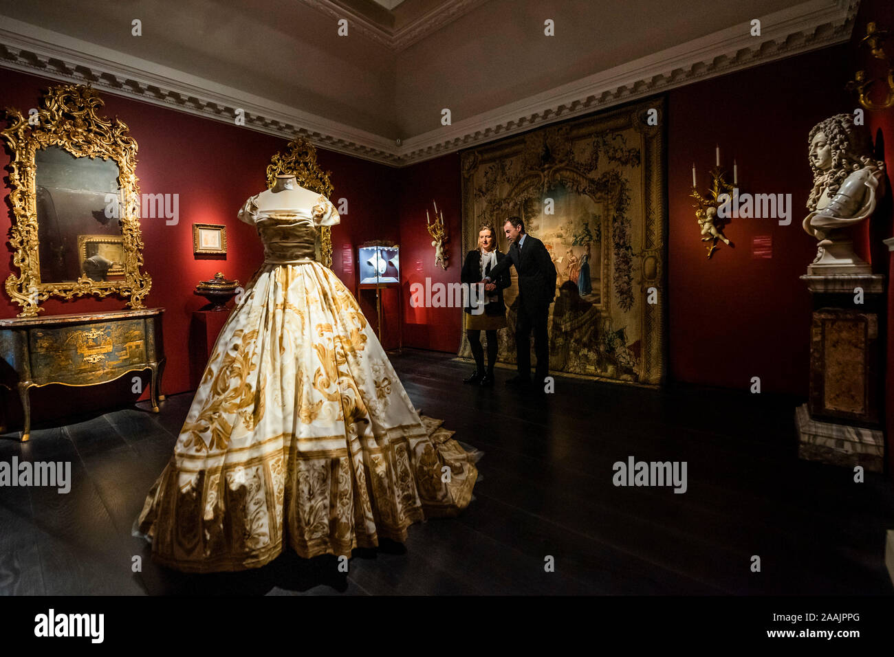 Christie's, London, UK. 22nd Nov 2019. Dolce&Gabanna Alta Moda Corset dress and private sale works - Christies previews Old Master Paintings and Decorative Arts, curated alongside couture garments and jewels from Dolce&Gabbana's Alta Moda and Alta Gioielleria Collections, tracing the enduring influence on fashion of centuries-old canvases and sartorial flourishes inspired by history. Credit: Guy Bell/Alamy Live News Stock Photo