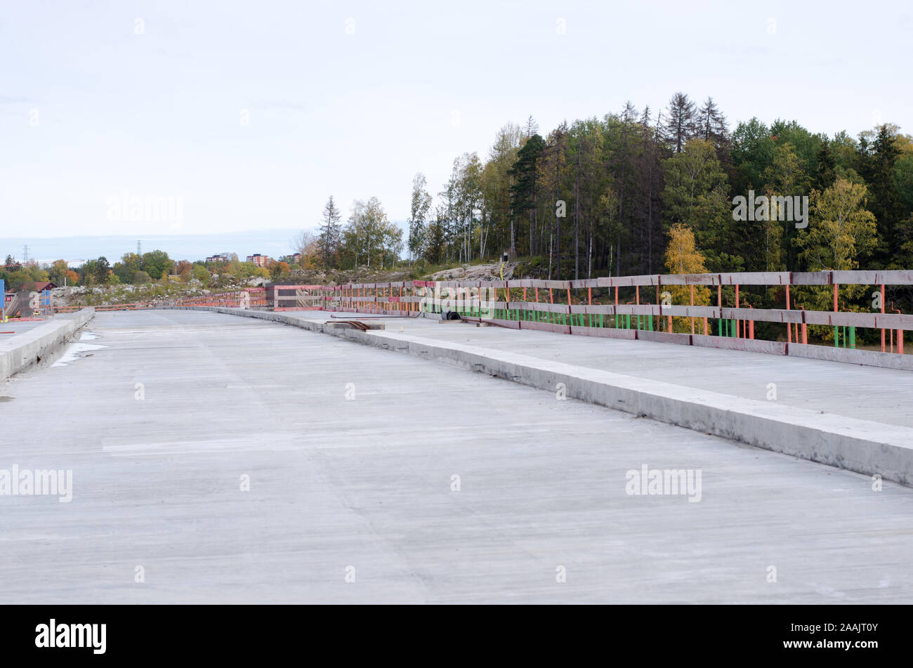 Concrete foundation on a unfinished highwaybridge Stock Photo