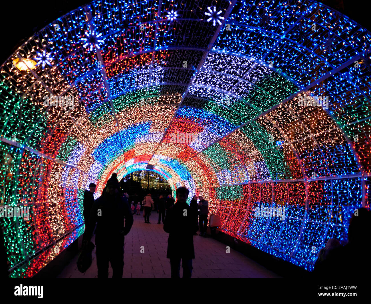 The Tunnel of Light, Christmas Illumination, Northern Lights Experience, in Norwich, Norfolk, England, UK Stock Photo
