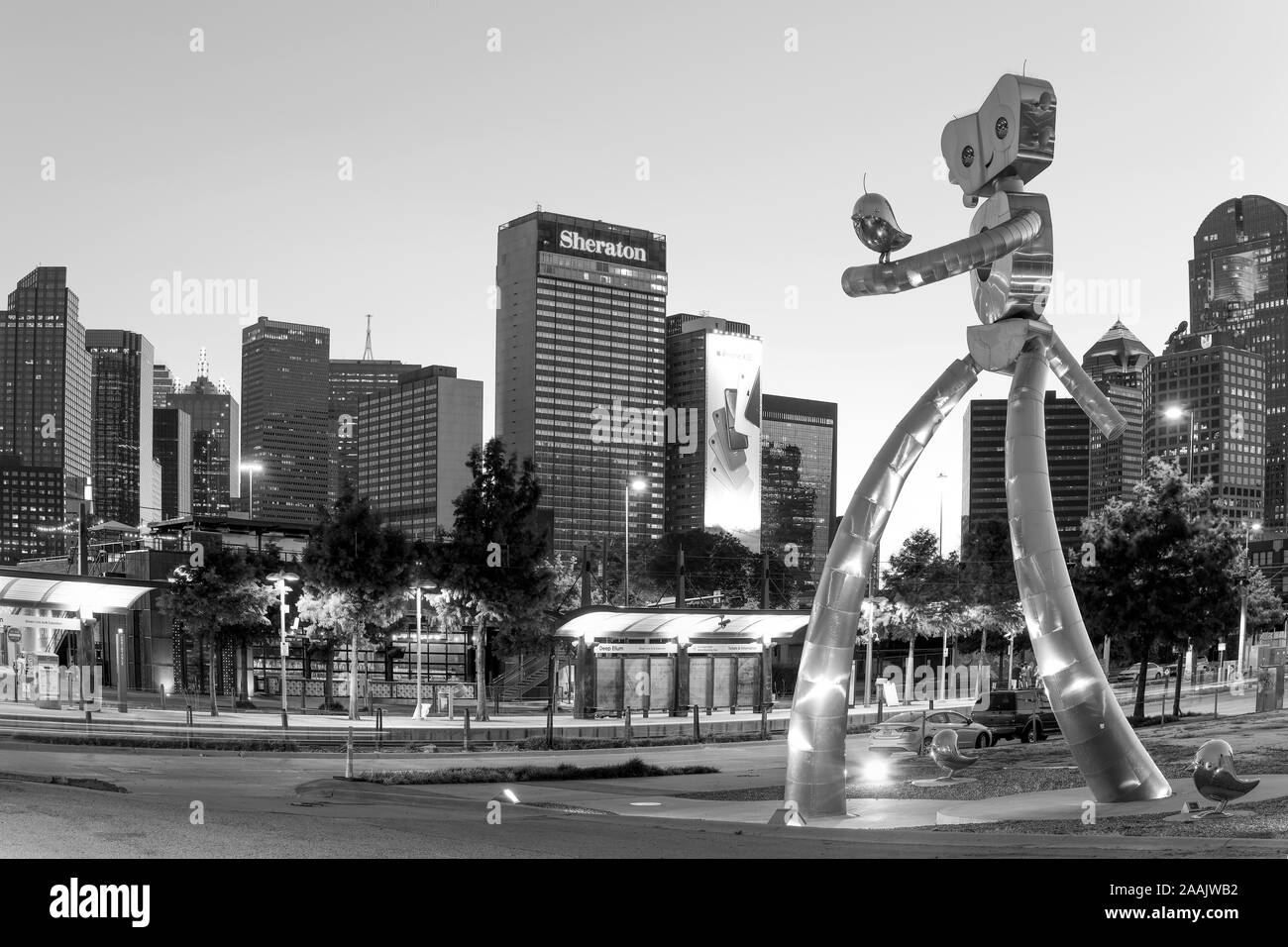 Traveling Man Sculpture Dallas 112819 Stock Photo