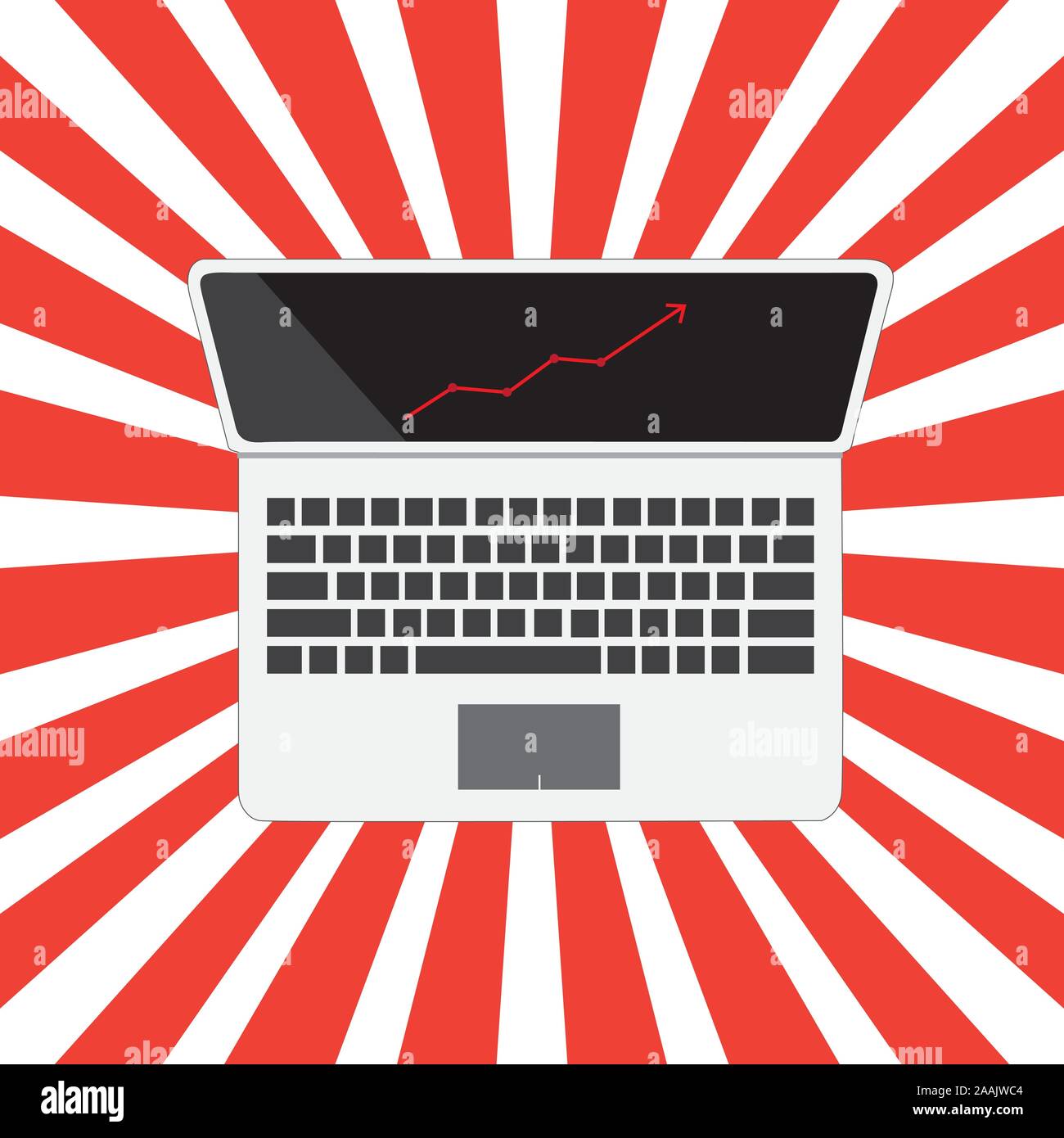 Growth trend graph on laptop monitor on red stripe background Stock ...