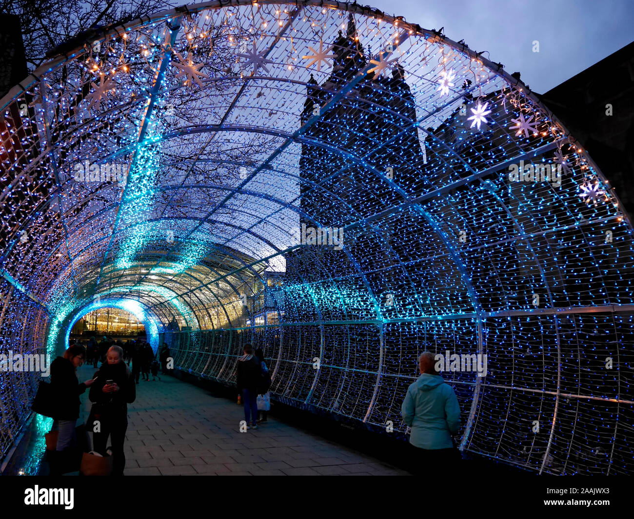 The Tunnel of Light, Christmas Illumination, Northern Lights Experience, in Norwich, Norfolk, England, UK Stock Photo