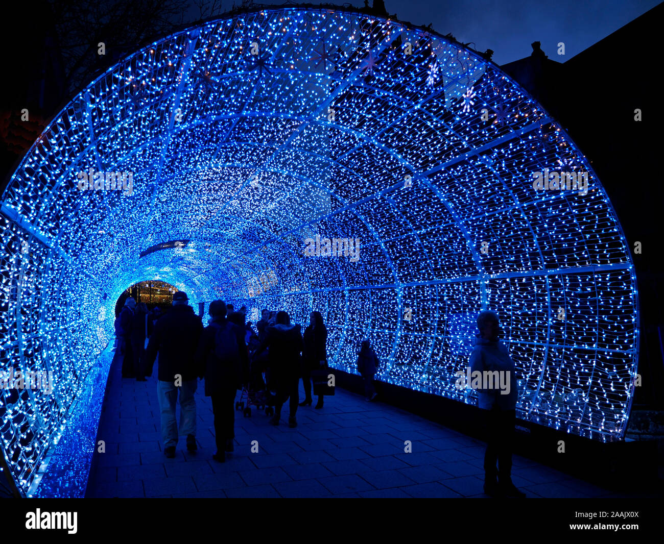 The Tunnel of Light, Christmas Illumination, Northern Lights Experience, in Norwich, Norfolk, England, UK Stock Photo