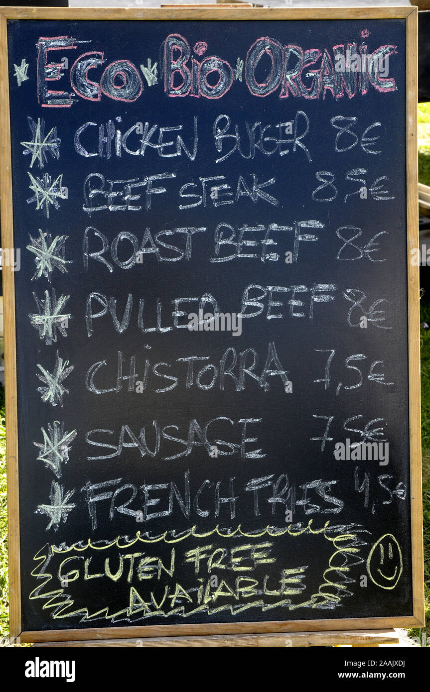BLACKBOARD WITH DISHES AND PRICES Stock Photo Alamy