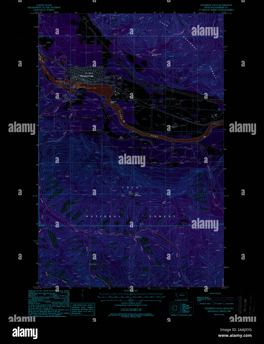 USGS TOPO Map Montana MT Thompson Falls 267163 1988 24000 geo Inverted