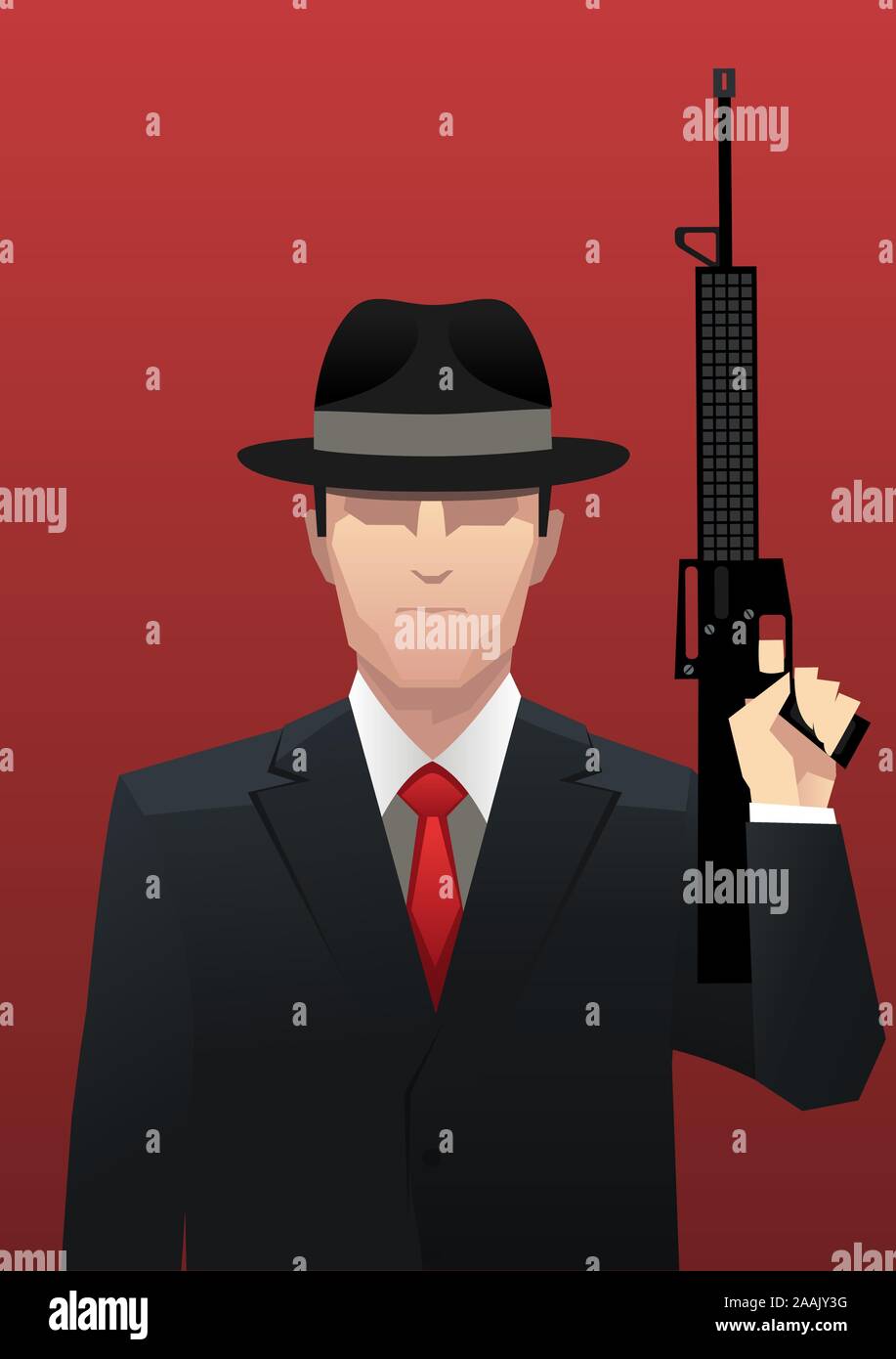 Businessman Gangster Mafia with Gun vector illustration. Stock Vector