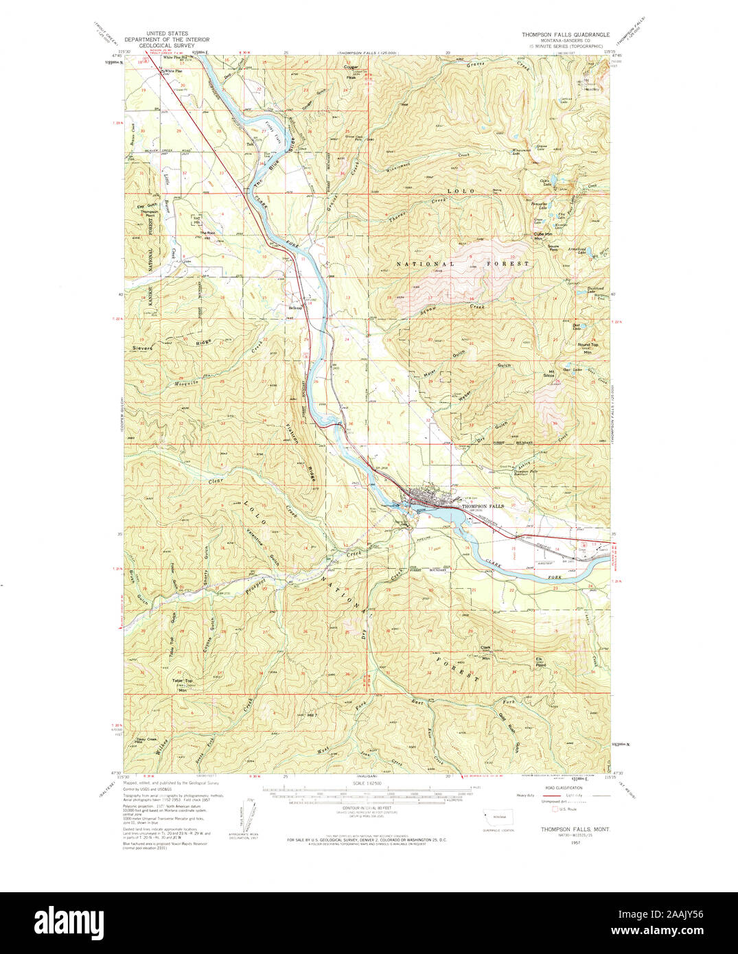 USGS TOPO Map Montana MT Thompson Falls 268301 1957 62500 geo