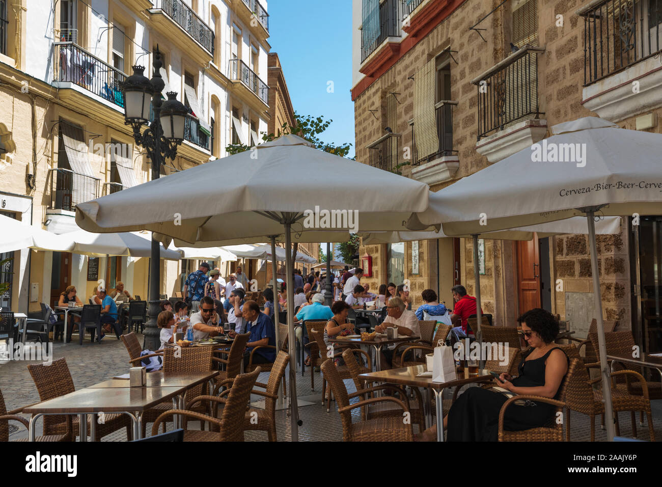 Restaurant Atxuri on the Calle Plocia, Cadiz, Andalucia, Spain, Europe Stock Photo