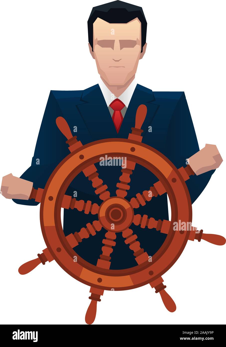 Businessman rudder helm tiller vector illustration Stock Vector Image