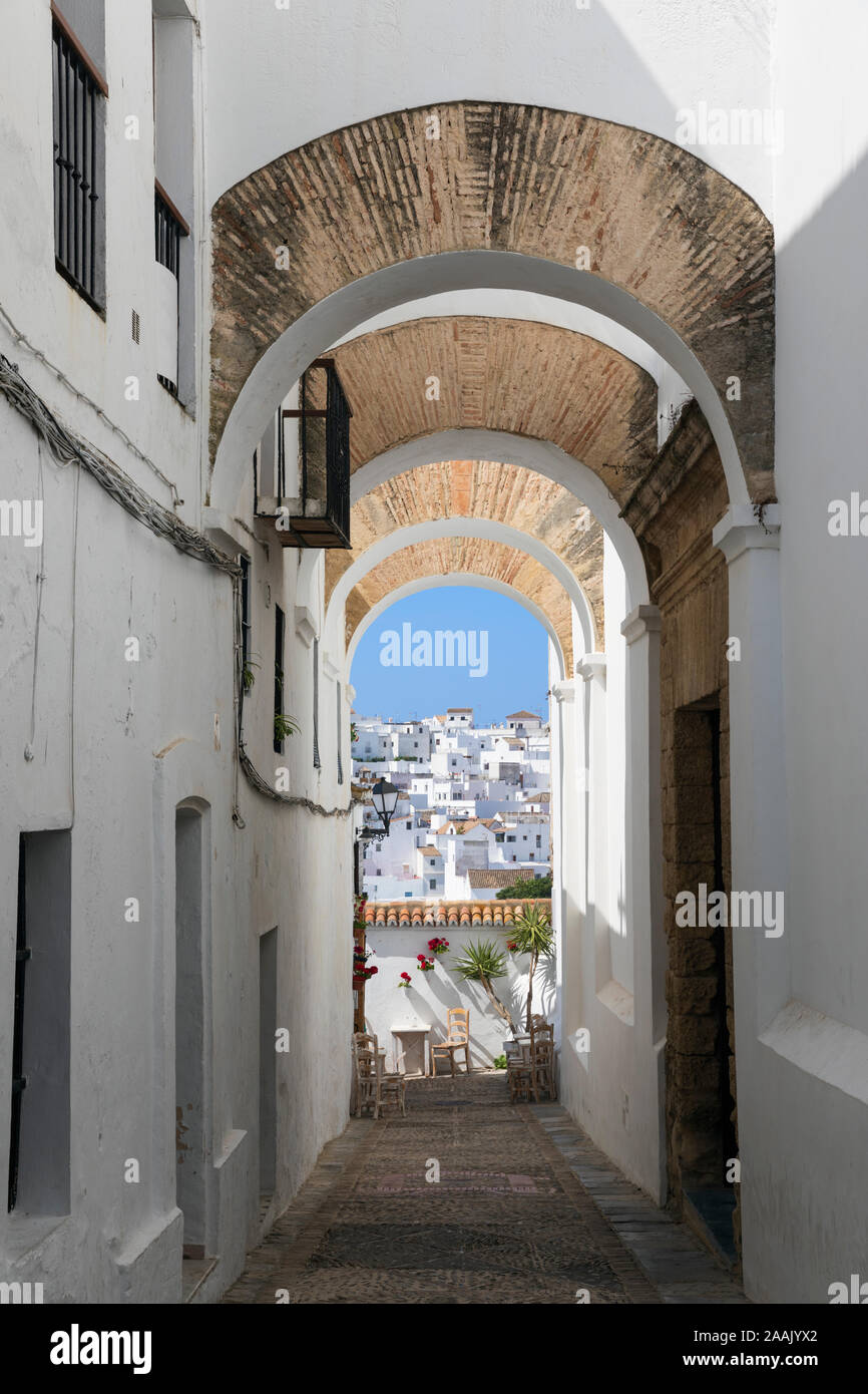 Alleyway on the Calle Juderia, Vejer de la Frontera, Cadiz province, Andalucia, Spain, Europe Stock Photo
