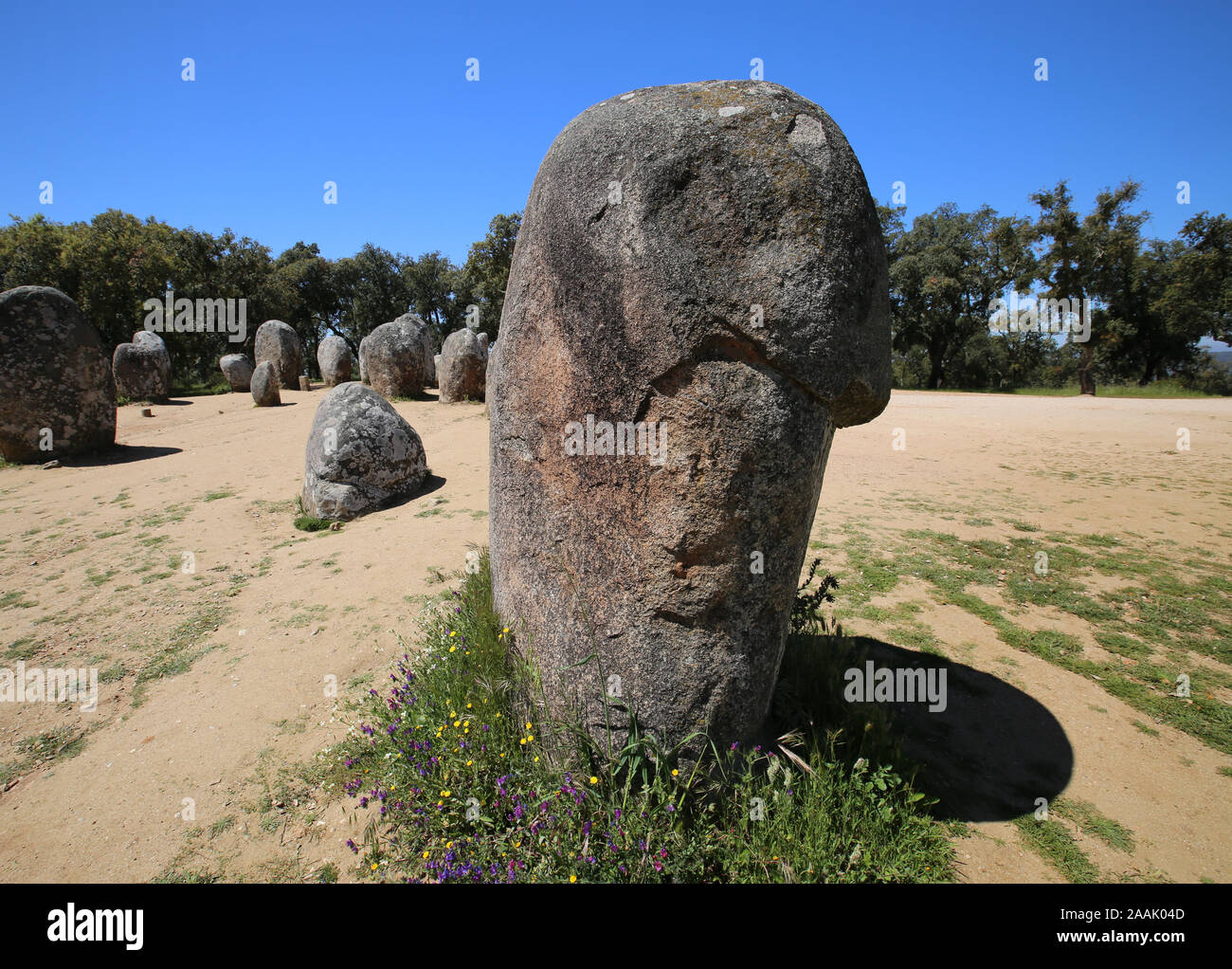 Portugal, archeological site of Cromeleque Dos Almendres Stock Photo