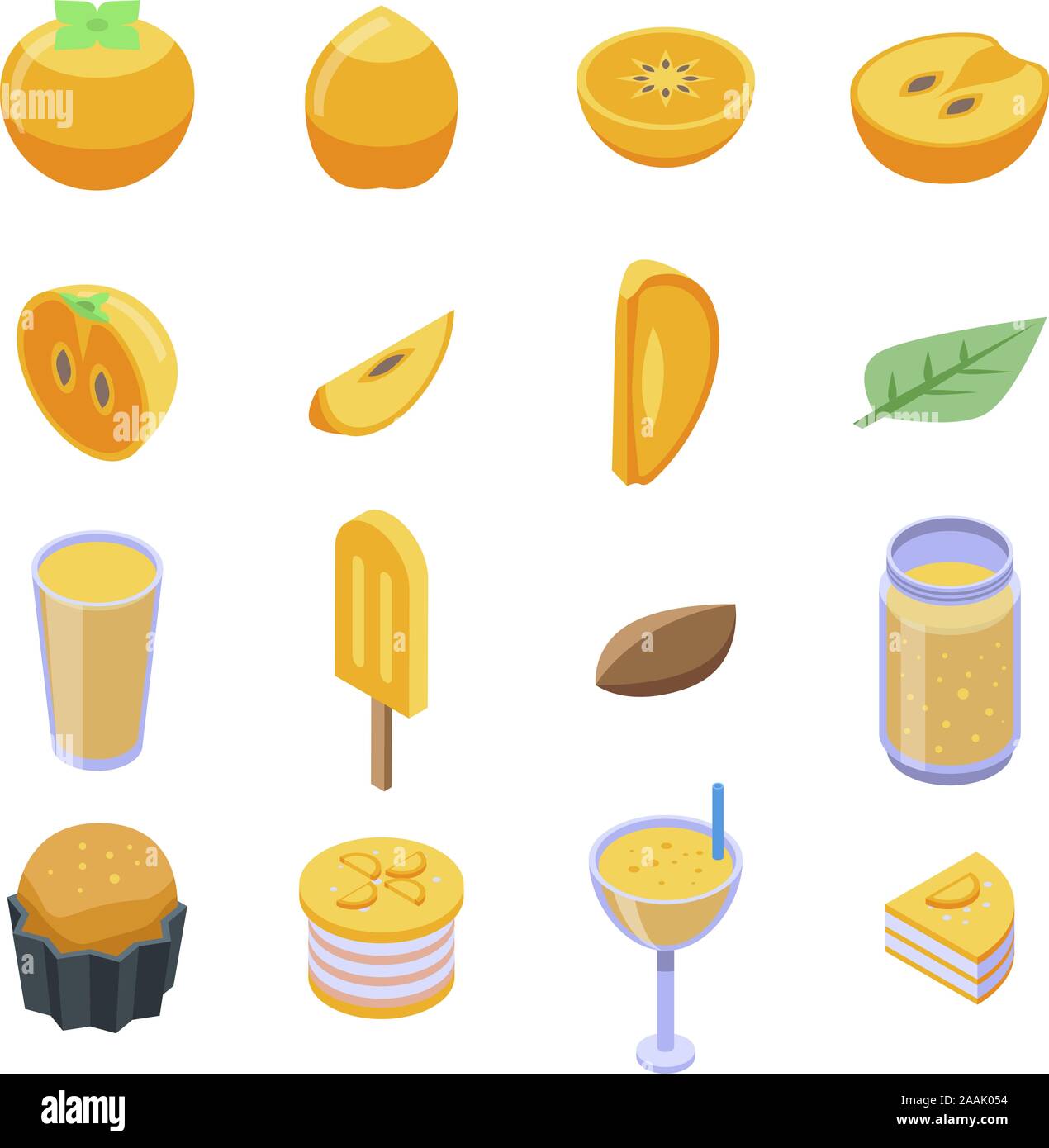 Persimmon icons set, isometric style Stock Vector