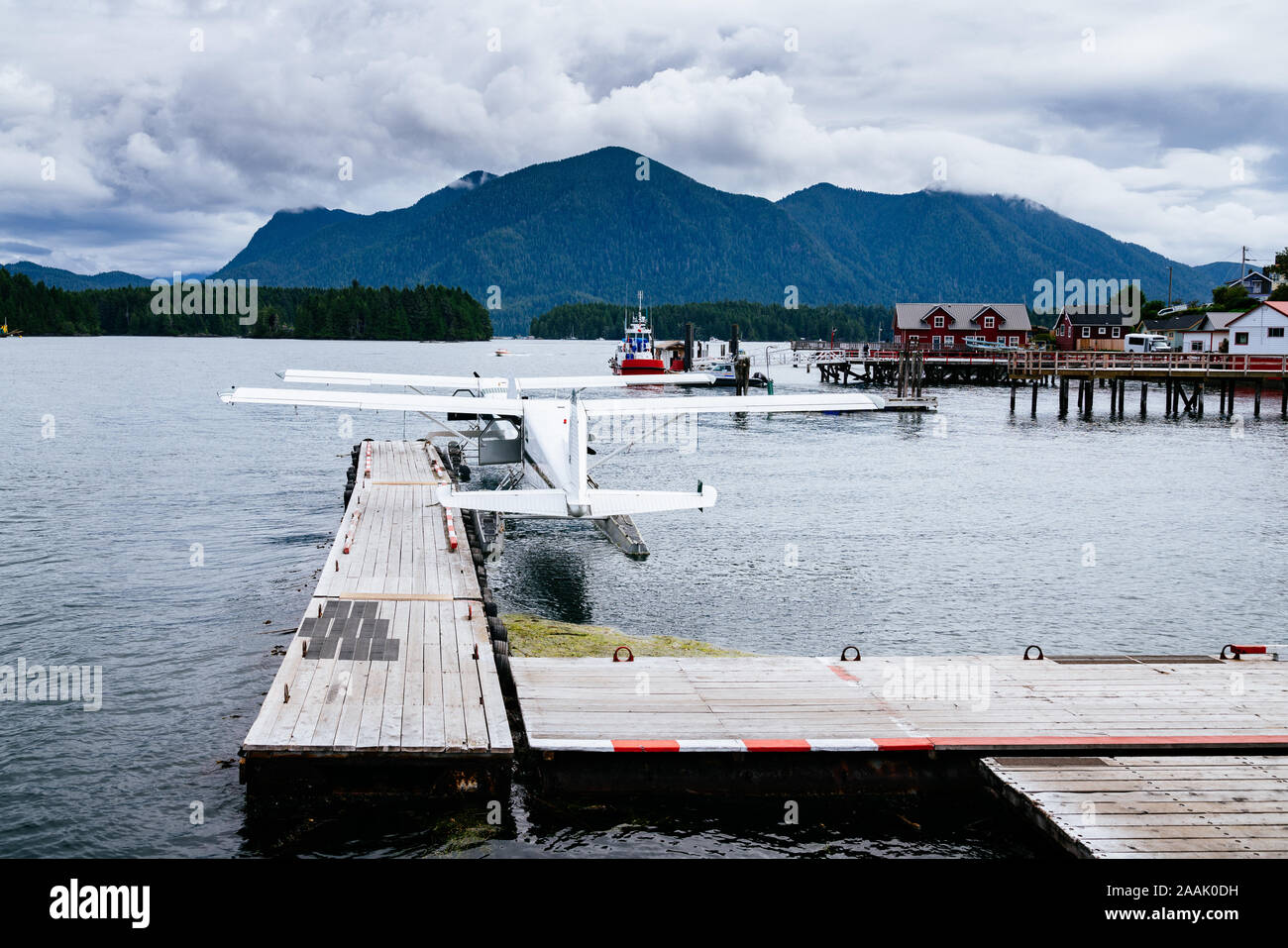 Tofino, seaplanes and harbour. British Columbia, Canada Stock Photo