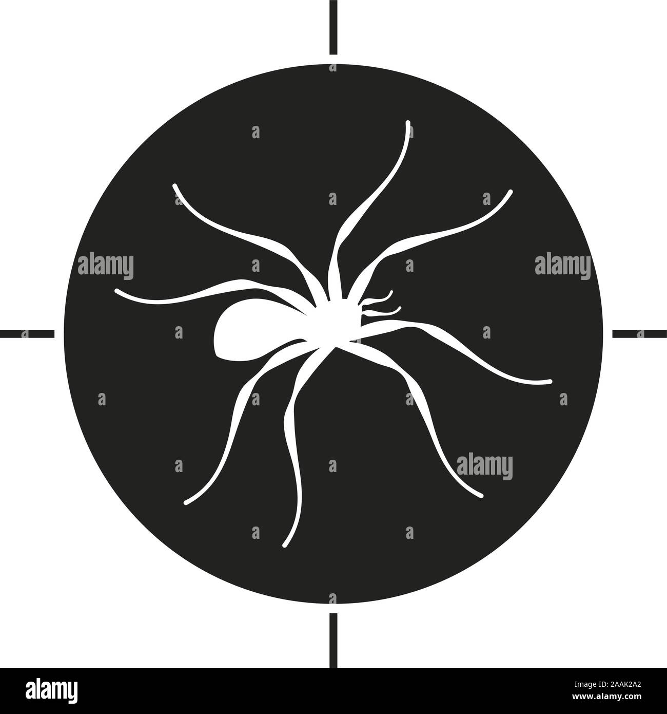 Spider icon over target. Simple and flat illustration in black and white. Isolated. Vector. Stock Vector
