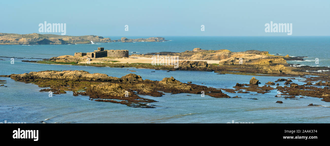 Mogador islands, the ancient Iles Purpuraires in front of Essaouira, where Romans and Phoenicians processed the murex and purpura shells found in the Stock Photo