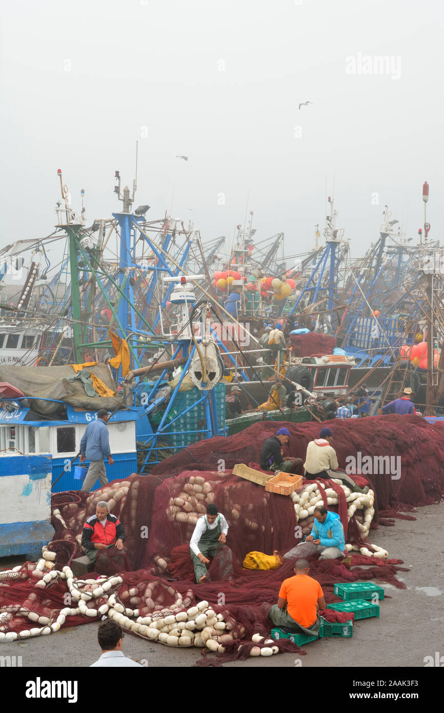 The busy fishing harbour of Essaouira, the third in importance in Morocco. Stock Photo