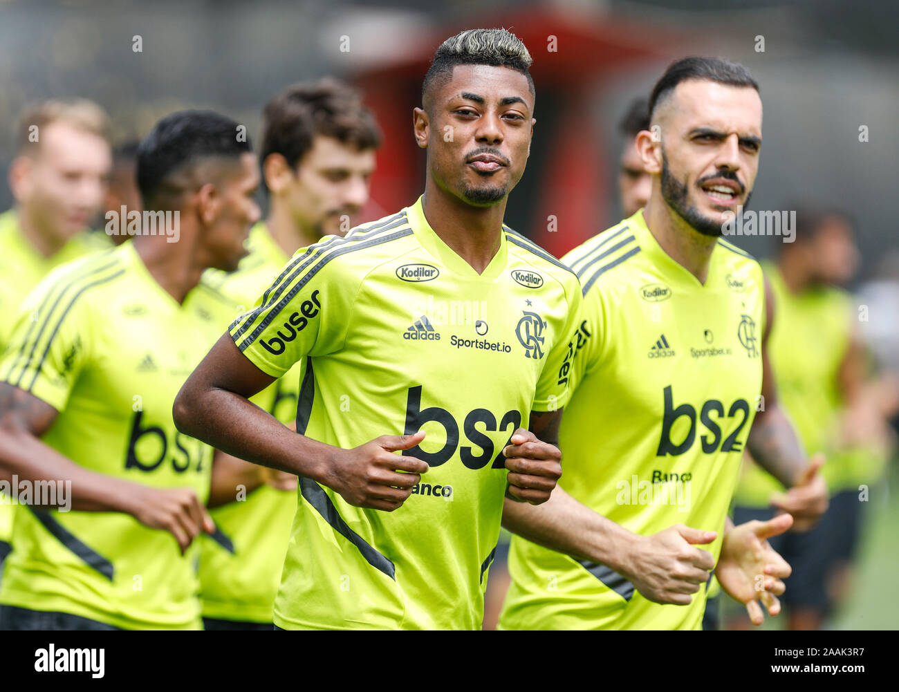 FLAMENGO TRAINING, LIMA, PERU - NOVEMBER 22:  Bruno Henrique during training in La Videna in preparation for football match due to take place on Nov 23 between Flamengo of Brazil and River Plate of Argentina for the 2019 CONMEBOL Copa Libertadores Final at Monumental Stadium 'U'  in Lima, Peru (Photo by Ricardo Moreira/Sports Press Photo) Stock Photo