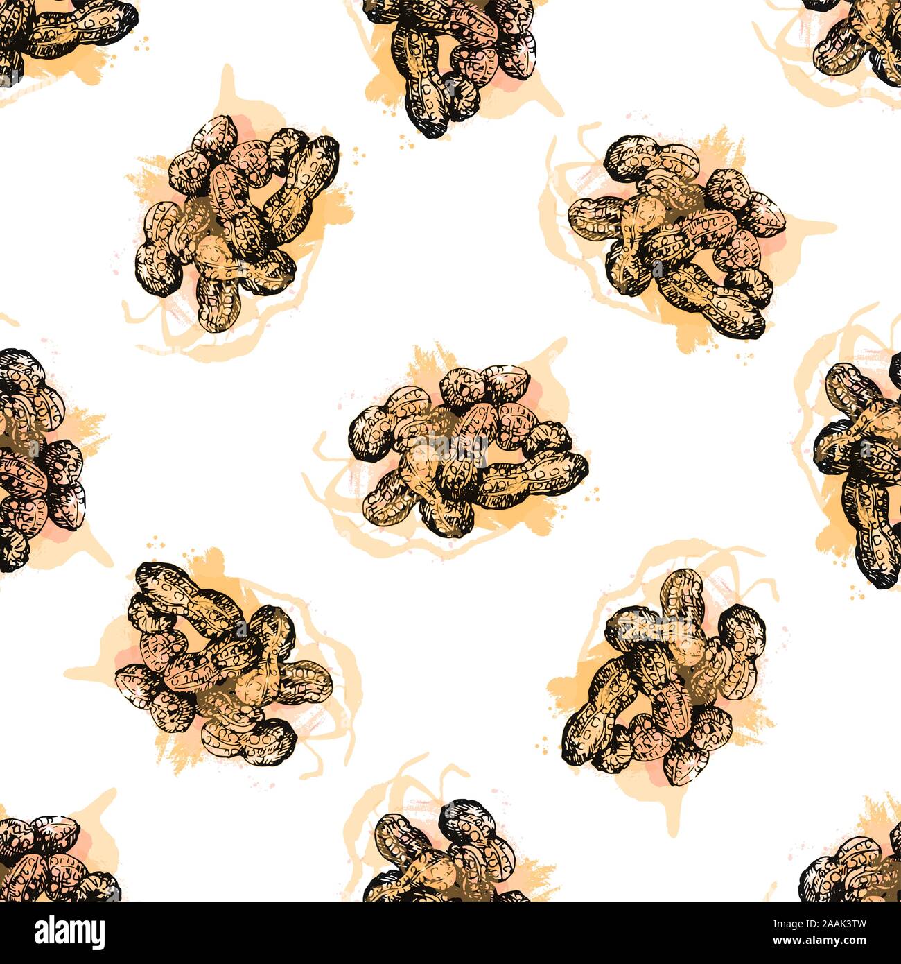 Seamless pattern of hand drawn sketch style peanuts isolated on white ...