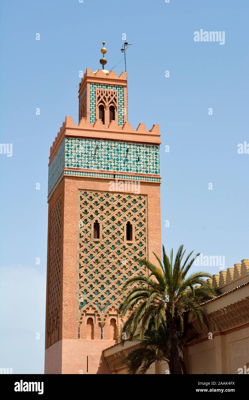 Minaret of the mosque of the Saadian Tombs. Marrakech, Morocco Stock Photo