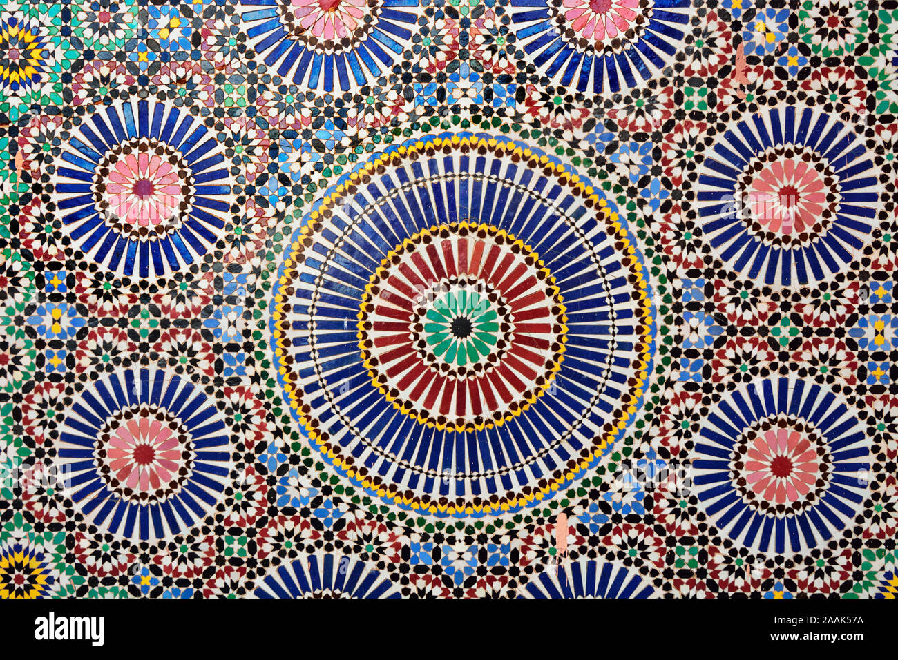 Islamic decorative tiles (zeligs) in the Marrakech Museum, a 19th Century palace inside the Medina, Marrakech, Morocco Stock Photo