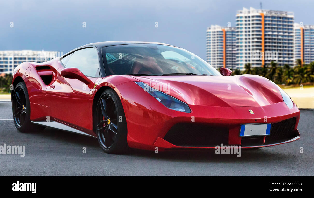 Rome Italy June 24 2018 Beautiful Design Of Luxury Model Sports Red Supercar Ferrari 488 Gtb In A Beutiful Sunny Day Stock Photo Alamy