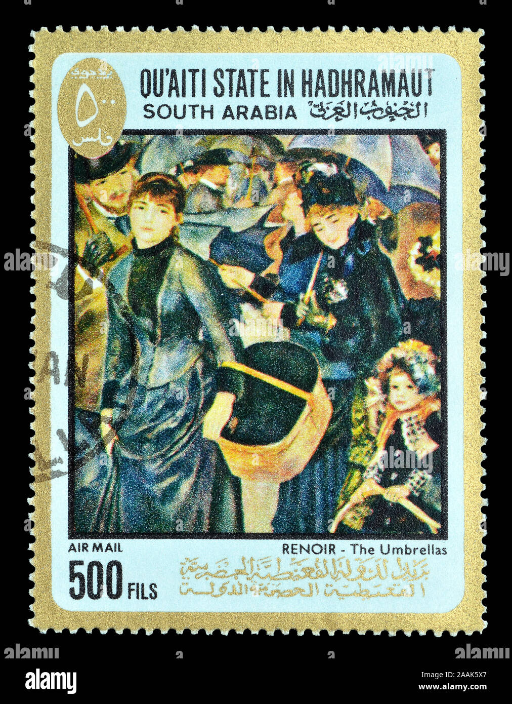 Cancelled postage stamp printed by Qu`aiti State in Hadhramaut, South  Arabia, that shows Painting by Renoir, circa 1968 Stock Photo - Alamy