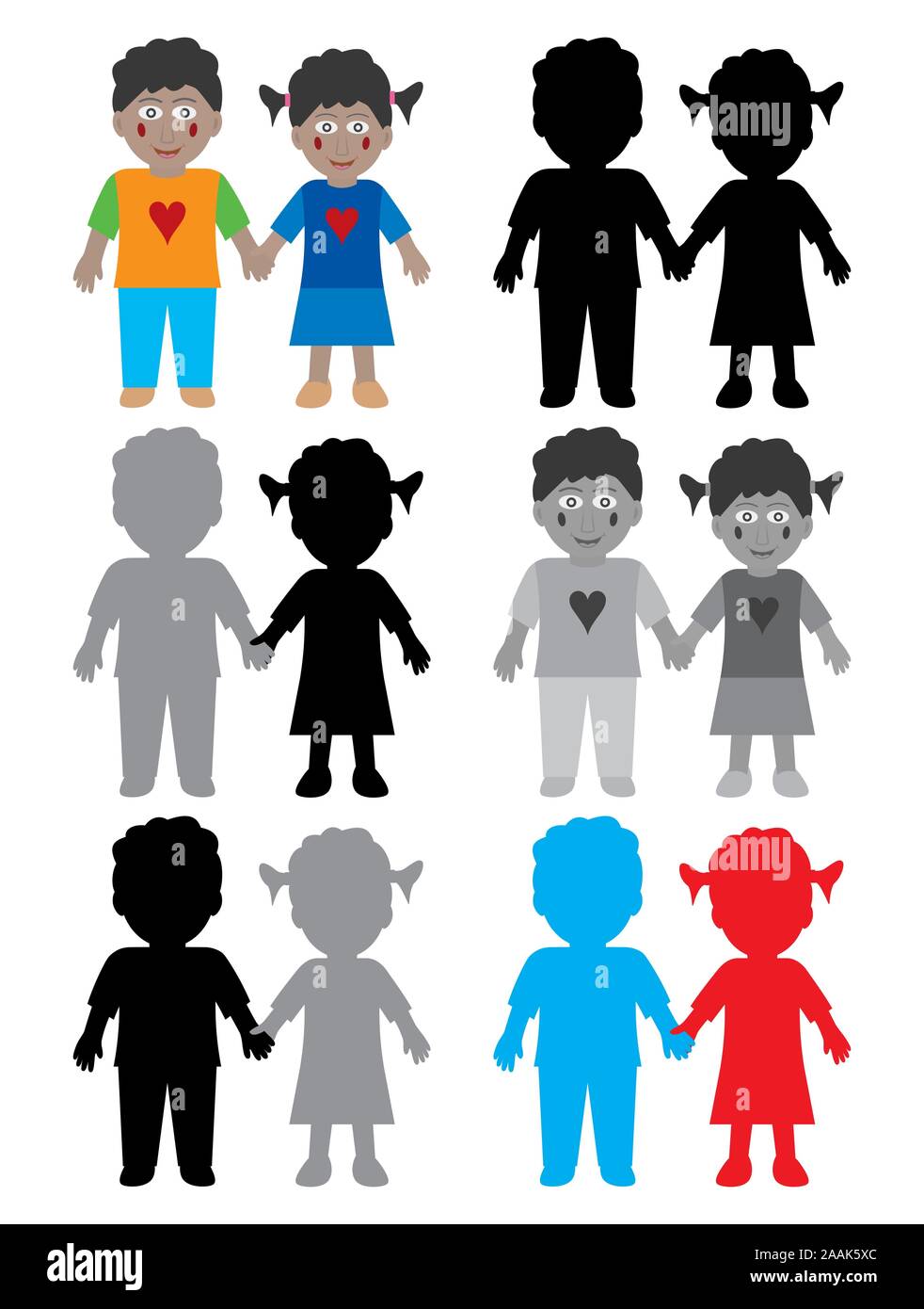 Color And Black White Happy African American Kids A Little Afro American Boy And Girl Holding Hands And Smiling Stock Vector Image Art Alamy