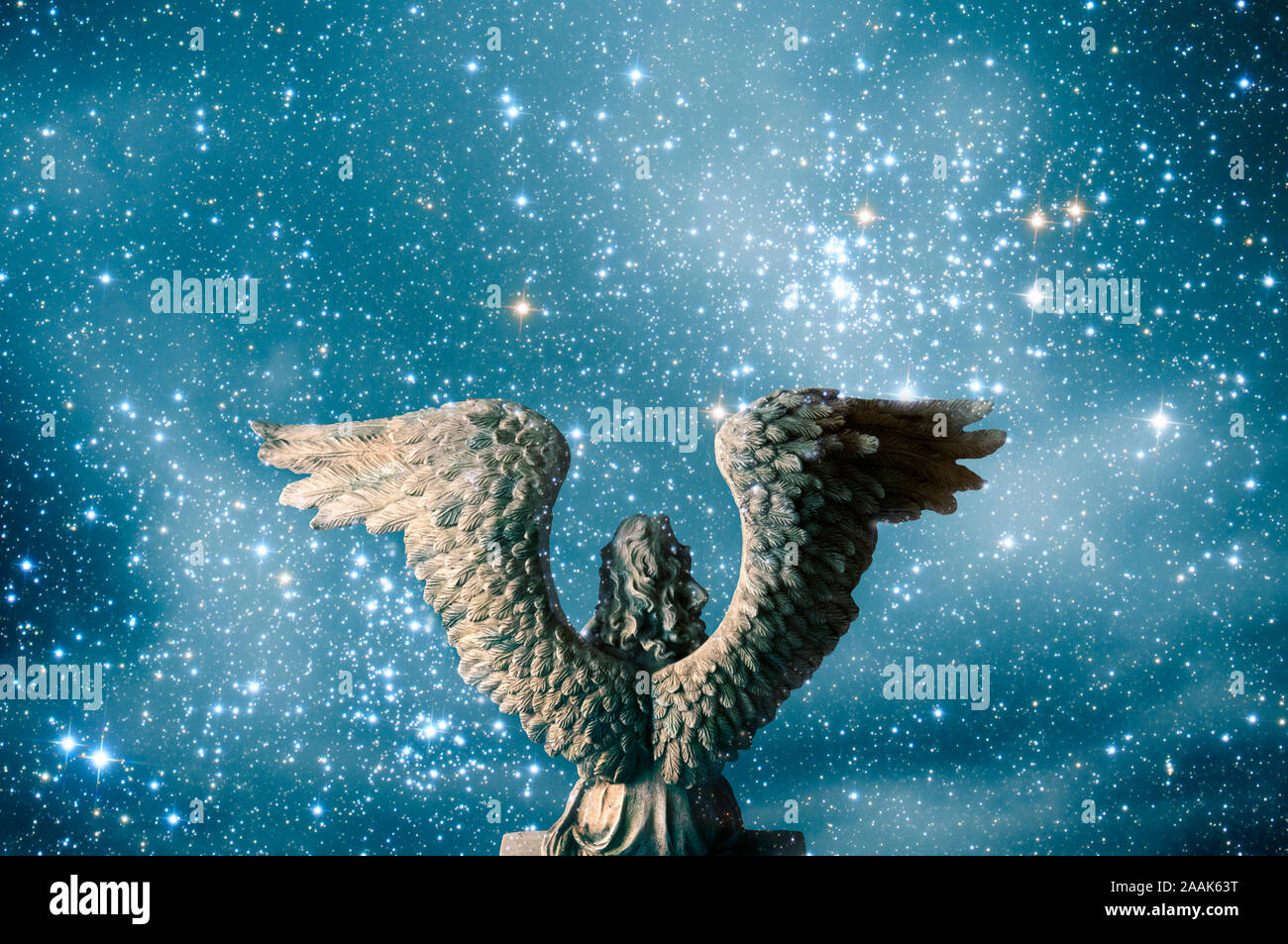angel statue with huge wings, back side view Stock Photo