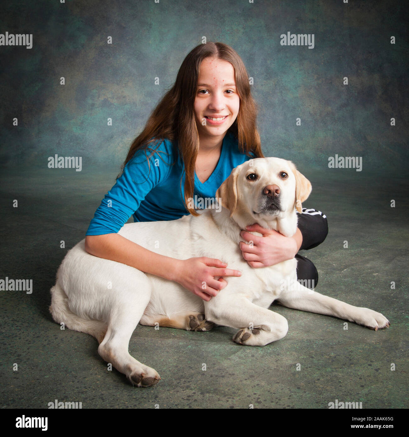 Portrait of Labrador with owner Stock Photo