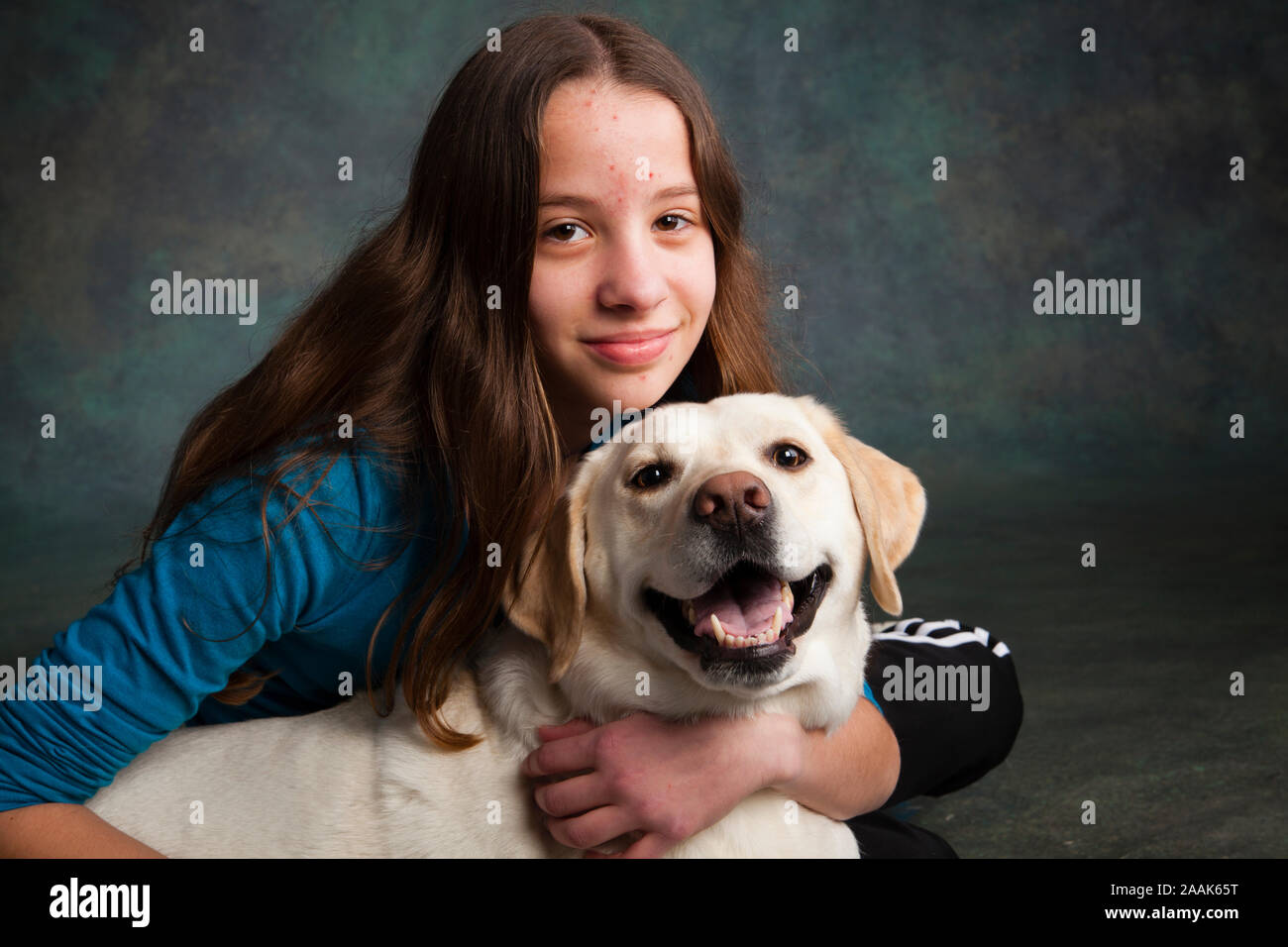 Portrait of Labrador with owner Stock Photo