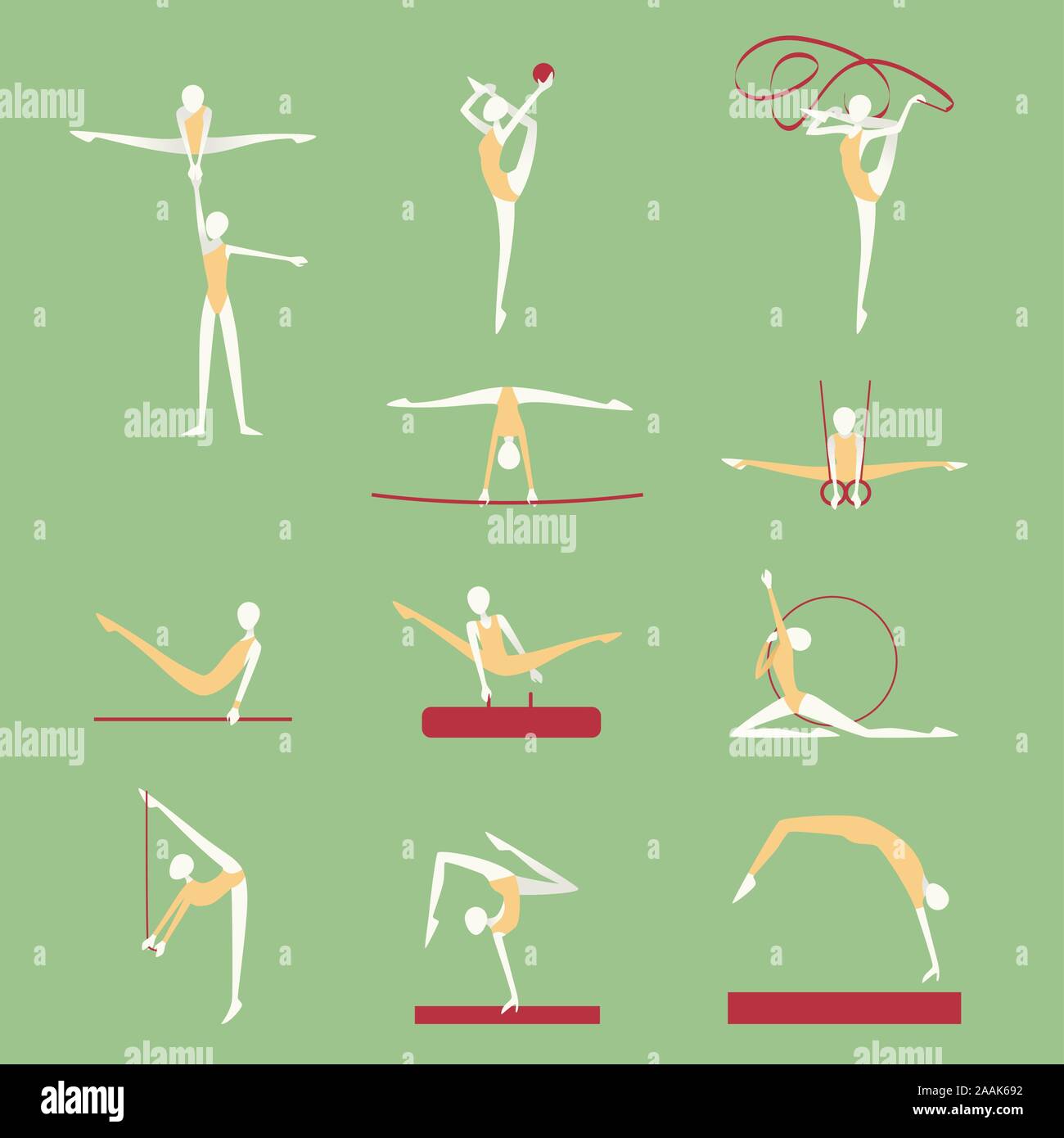 Gymnastics & Athletics Poses Positions Icons. Vector illustration cartoon. Stock Vector