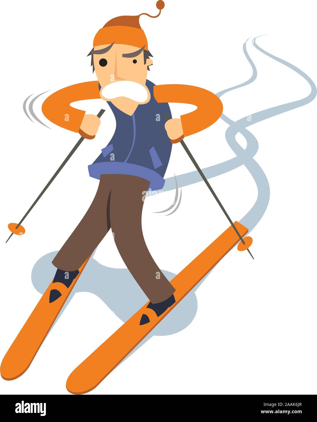 Rookie Newby Man Skiing Mountain Winter Snow Ski, with wool hat vector