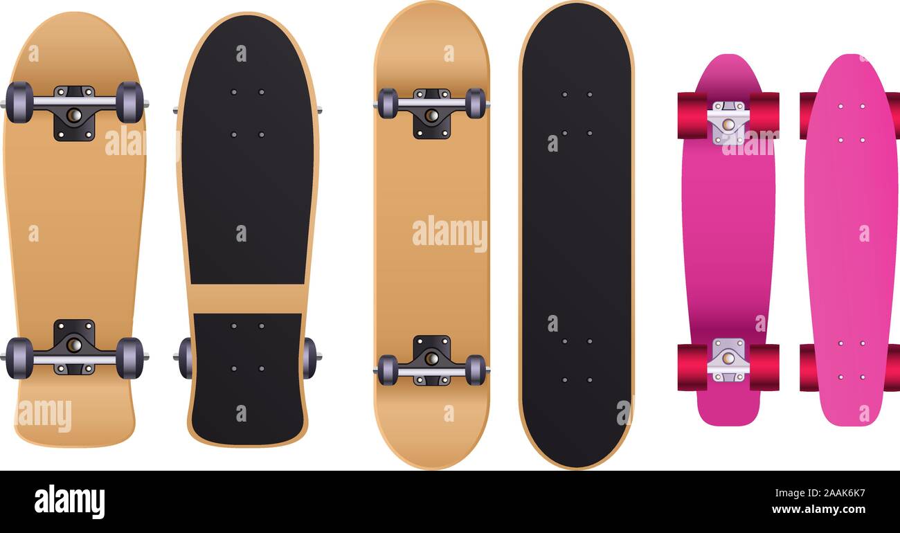 Old school Skateboard skate set, with cruiser board, longboard, trucks,  urethane wheels, bolts, grip tape, skateboard deck, maple deck, maple deck  boa Stock Vector Image & Art - Alamy