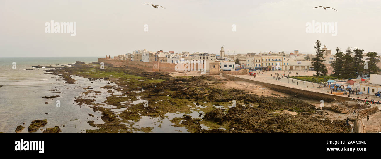 The walled city of Essaouira, a Unesco World Heritage Site, facing the vast Atlantic Ocean. Morocco Stock Photo