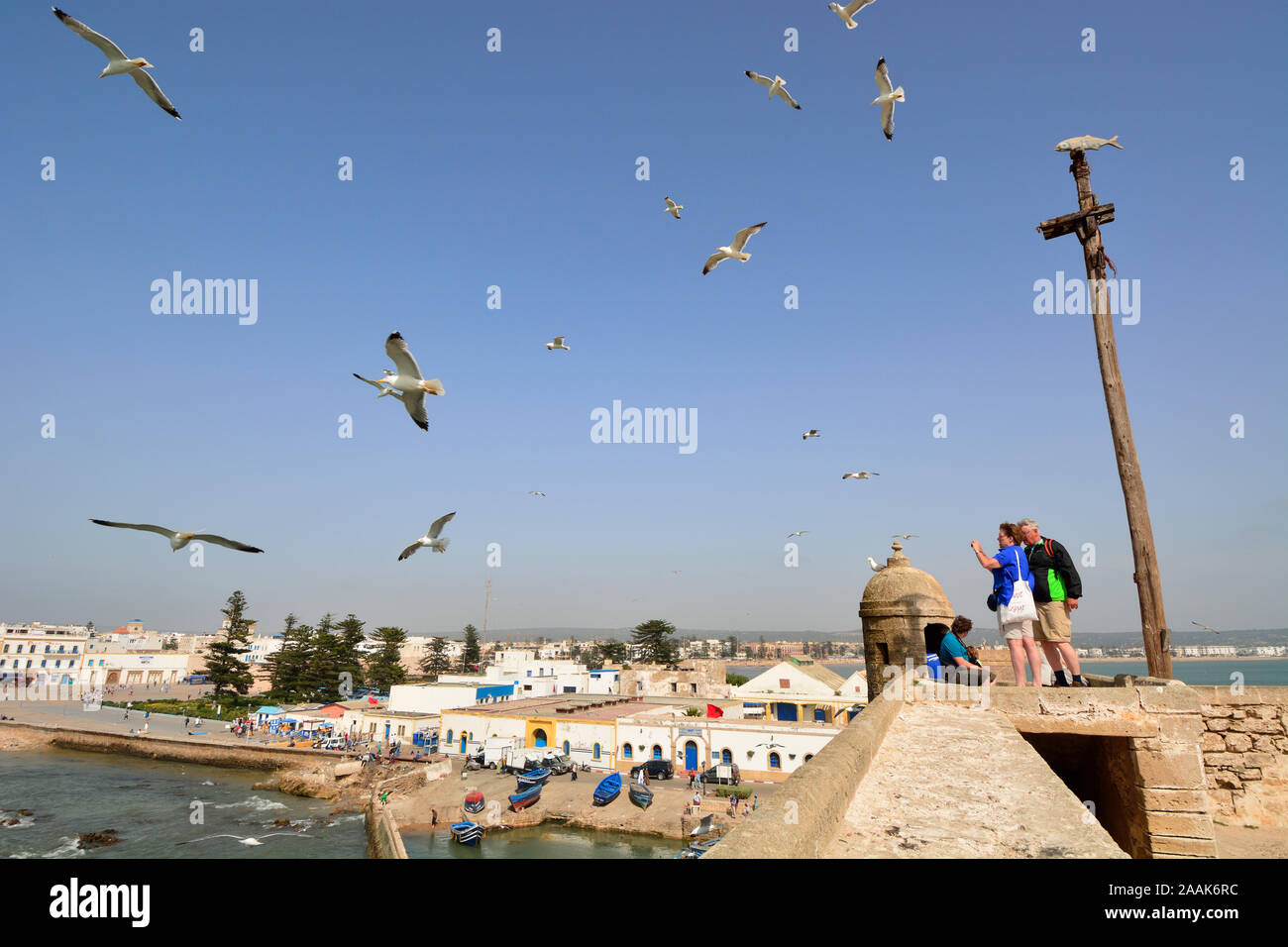 Tourists overlooking Esaouira. Morocco Stock Photo