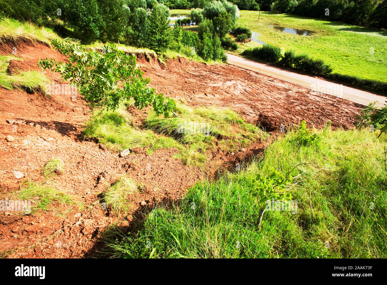 On Friday 20th July 2007 up to 5 inches of rain fell across central and southern England on already saturated ground. It caused this landslide due to Stock Photo