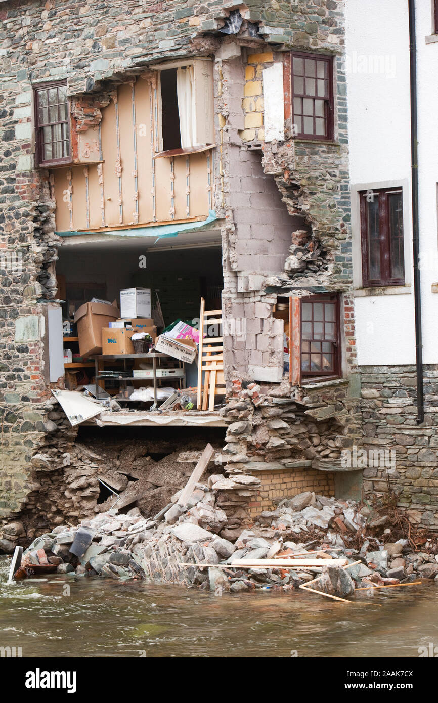 The November 2009 floods in Cumbria caused  £millions worth of damage, This house in Keswick next to the River Greta, collpased after it was undermine Stock Photo