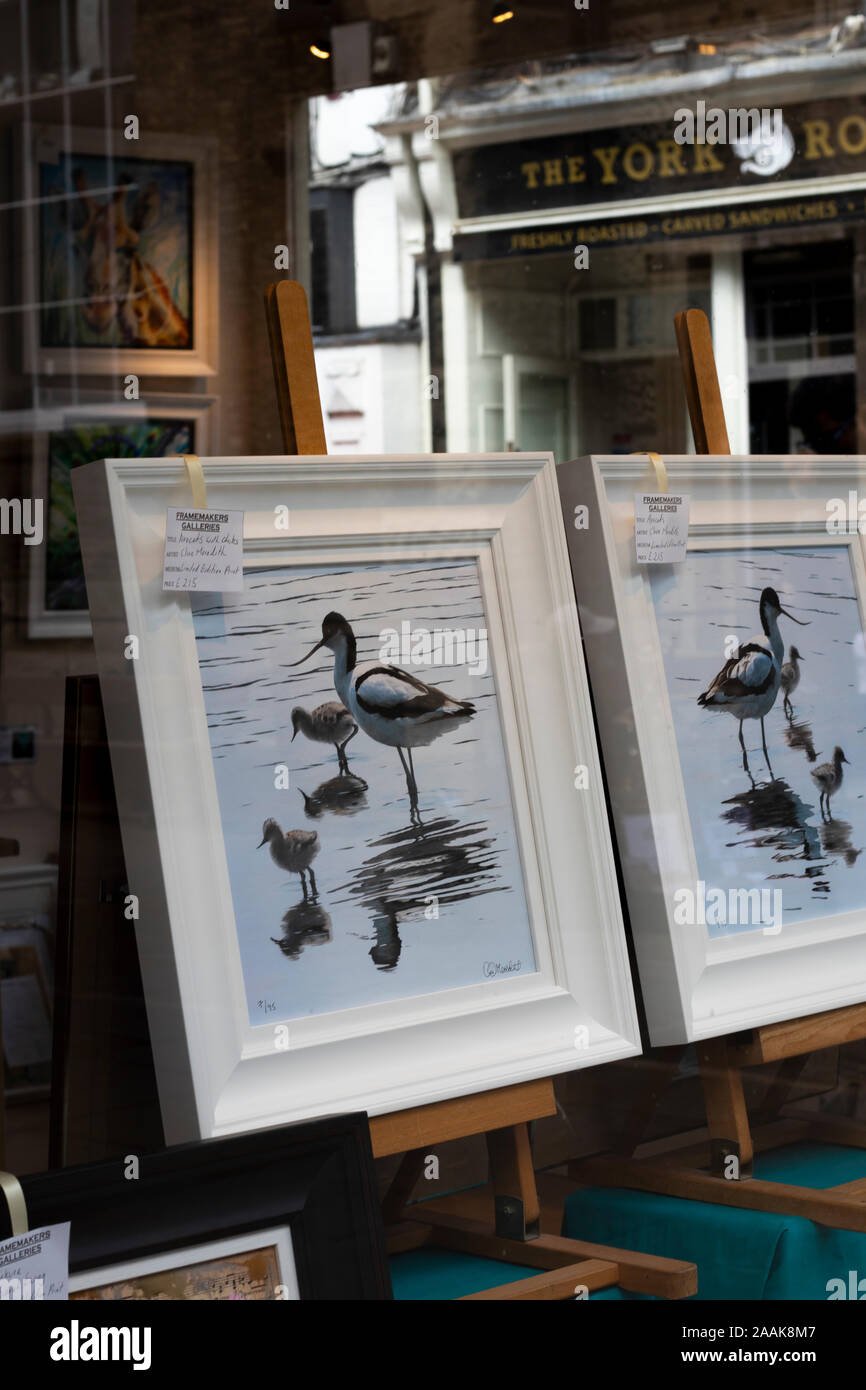 paintings by local artist for sell displayed in gallery window with