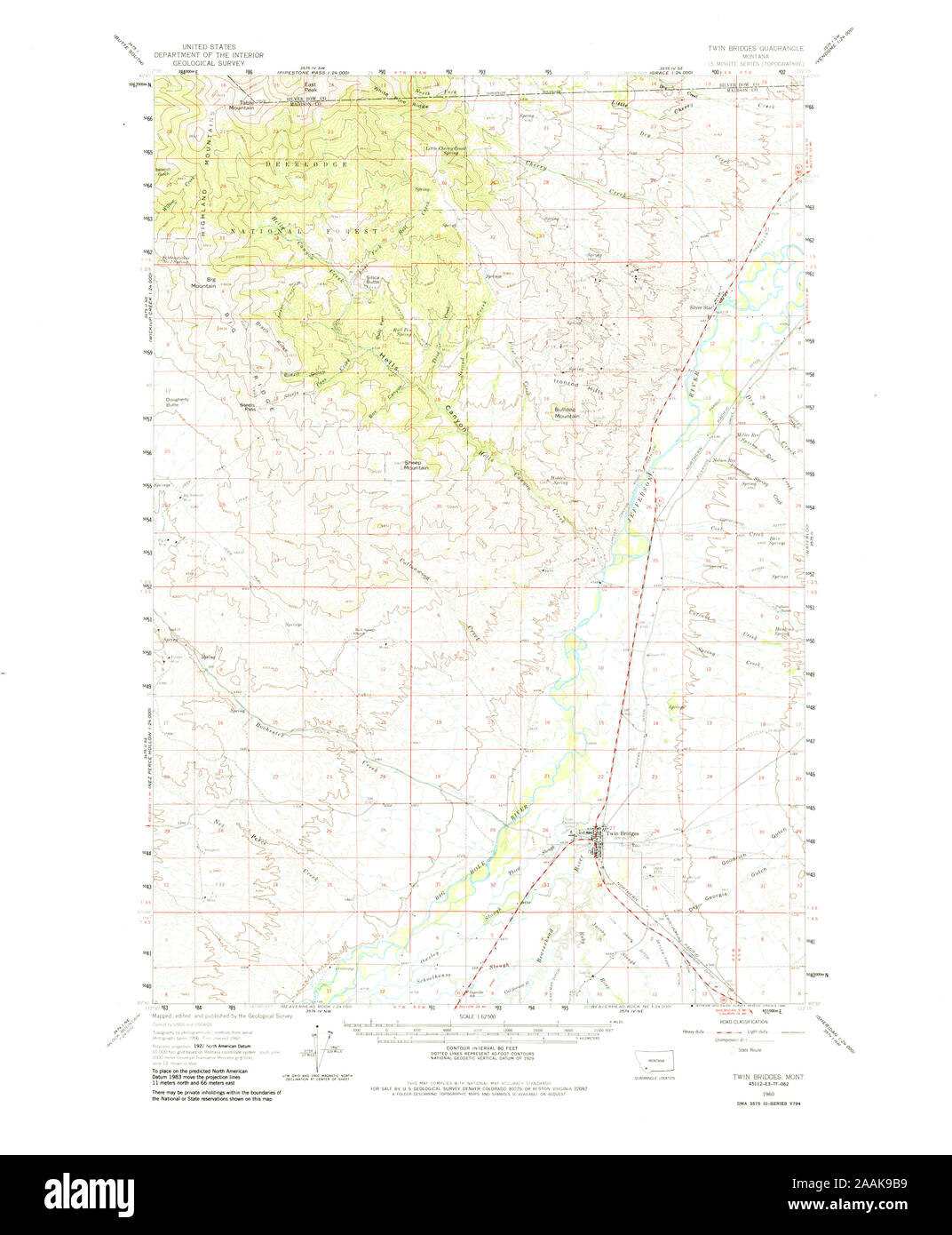 USGS TOPO Map Montana MT Twin Bridges 268323 1960 62500 geo Restoration Stock Photo Alamy