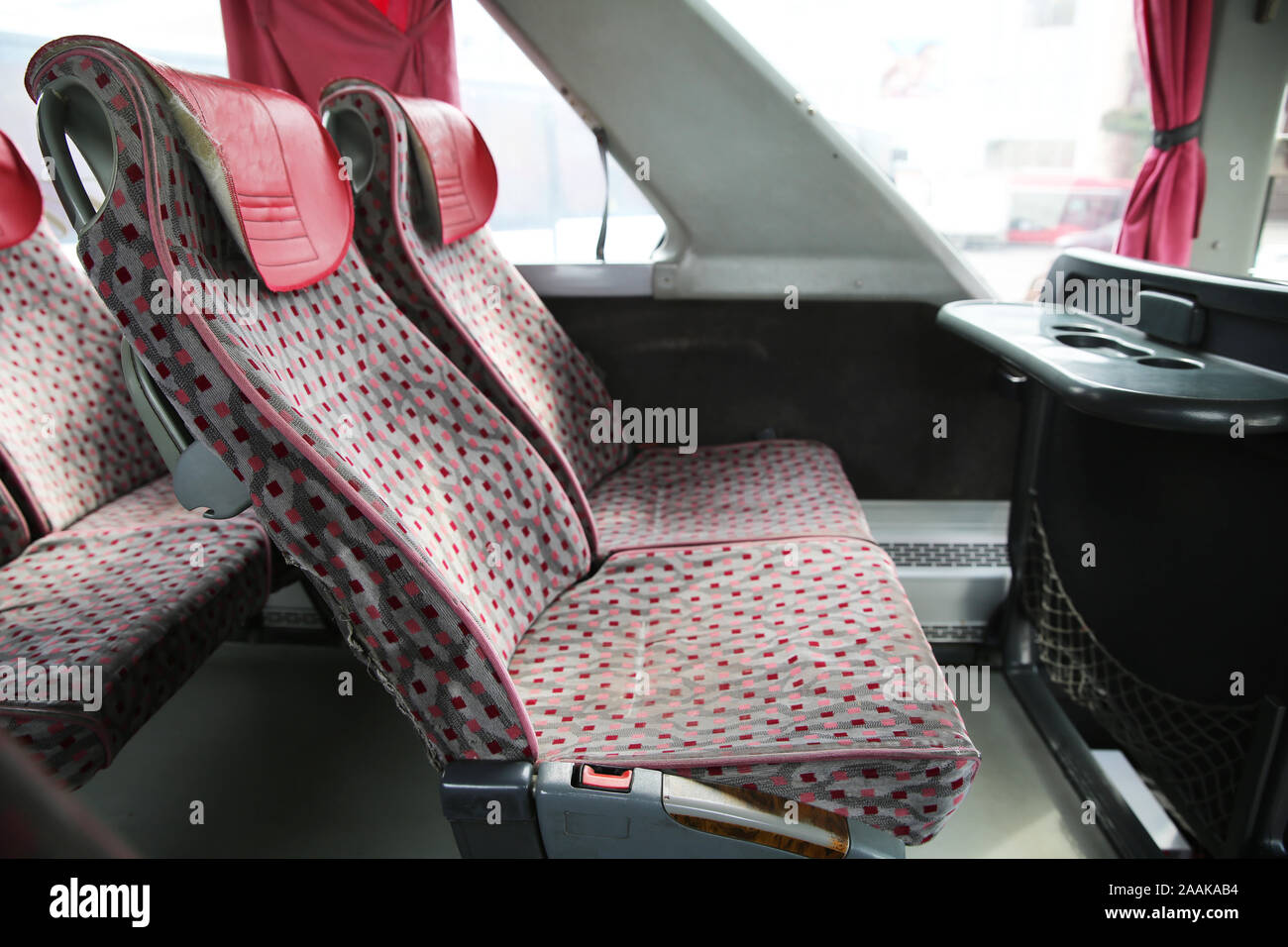 interior of new modern bus . bus seat Safety belts . Seating in the ...