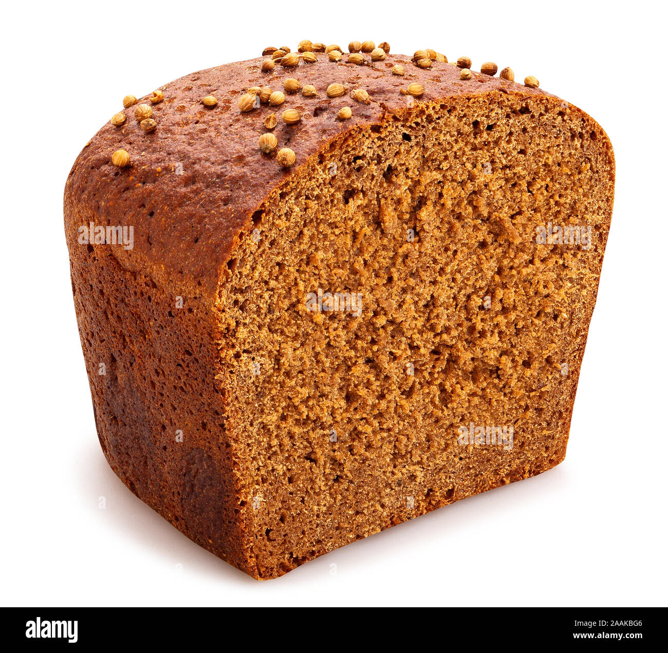 sliced brown coriander bread path isolated on white Stock Photo