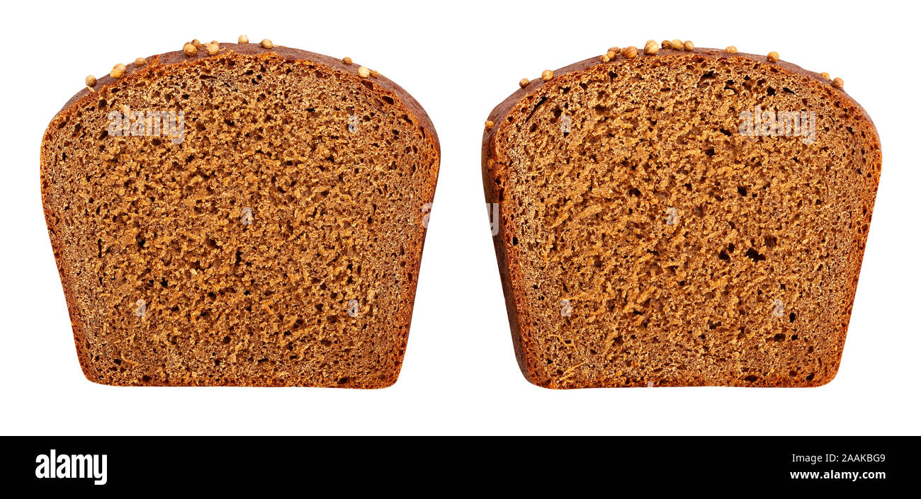 sliced brown coriander bread path isolated on white Stock Photo