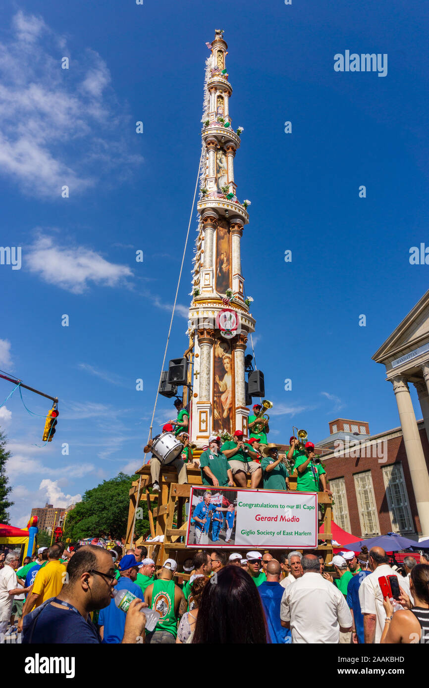 New York, USA - August 12, 2018: the Giglio Feast took place in East Harlem, Brooklyn, in front of Our Lady of Mount Carmel church Stock Photo