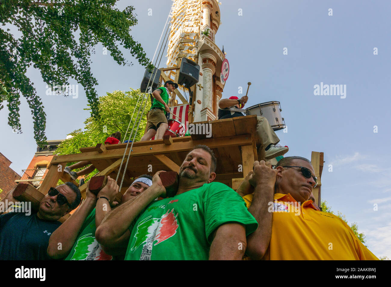 New York, USA - August 12, 2018: the Giglio Feast took place in East Harlem, Brooklyn, in front of Our Lady of Mount Carmel church Stock Photo