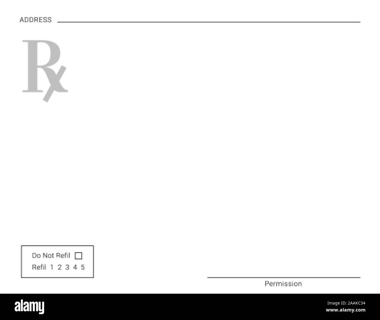 Blank Rx prescription form. Medical treatment and drugs list Stock