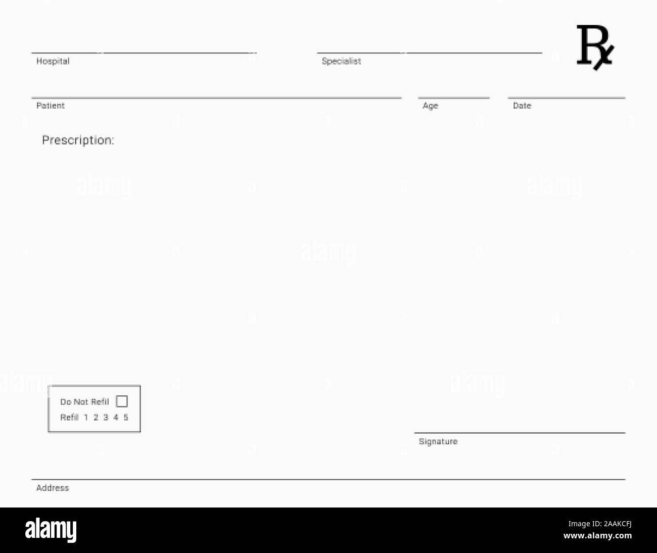 Doctor's Rx pad template. Blank medical prescription form. Stock Vector
