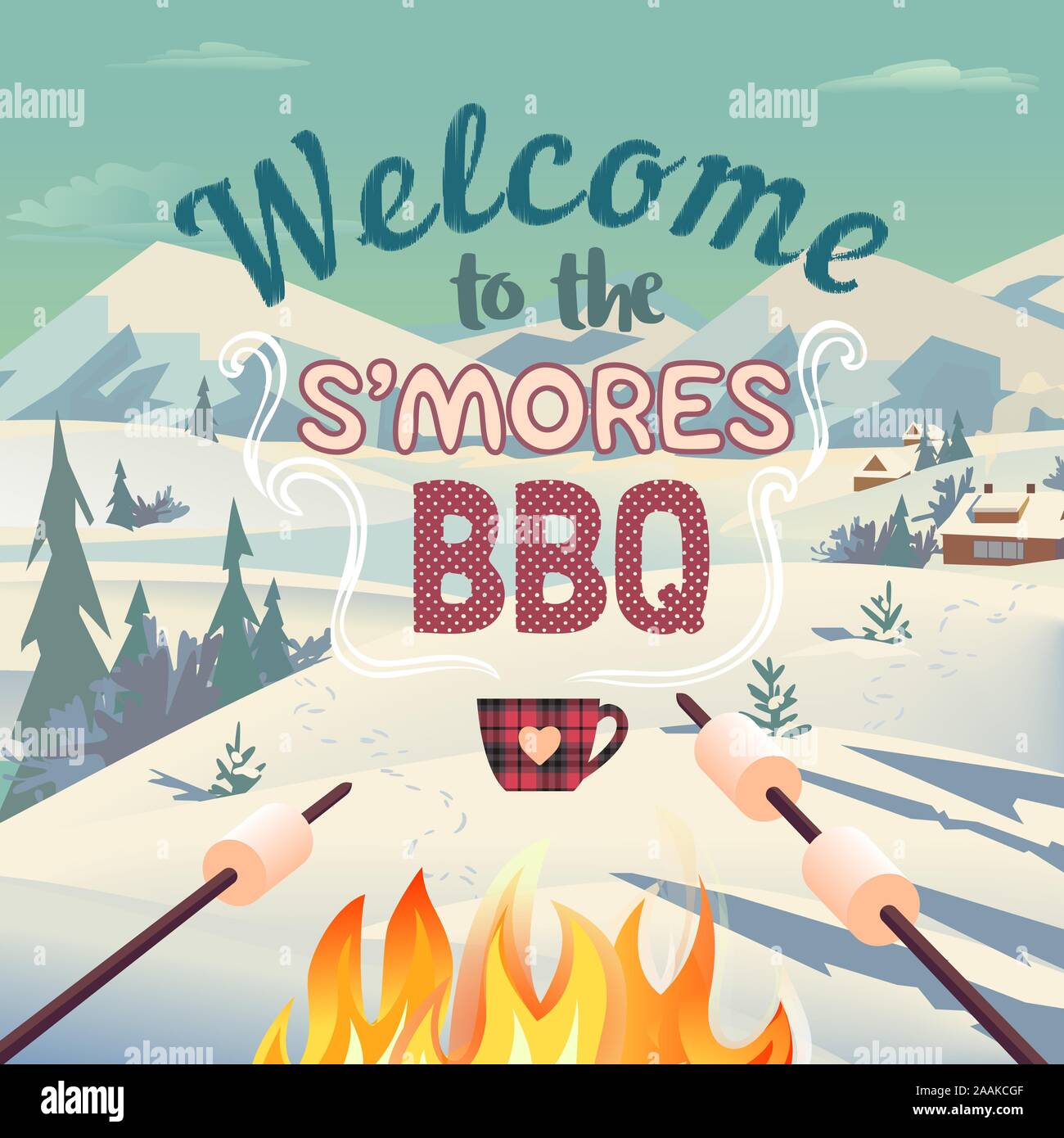Winter BBQ welcome invitation vector poster Stock Vector